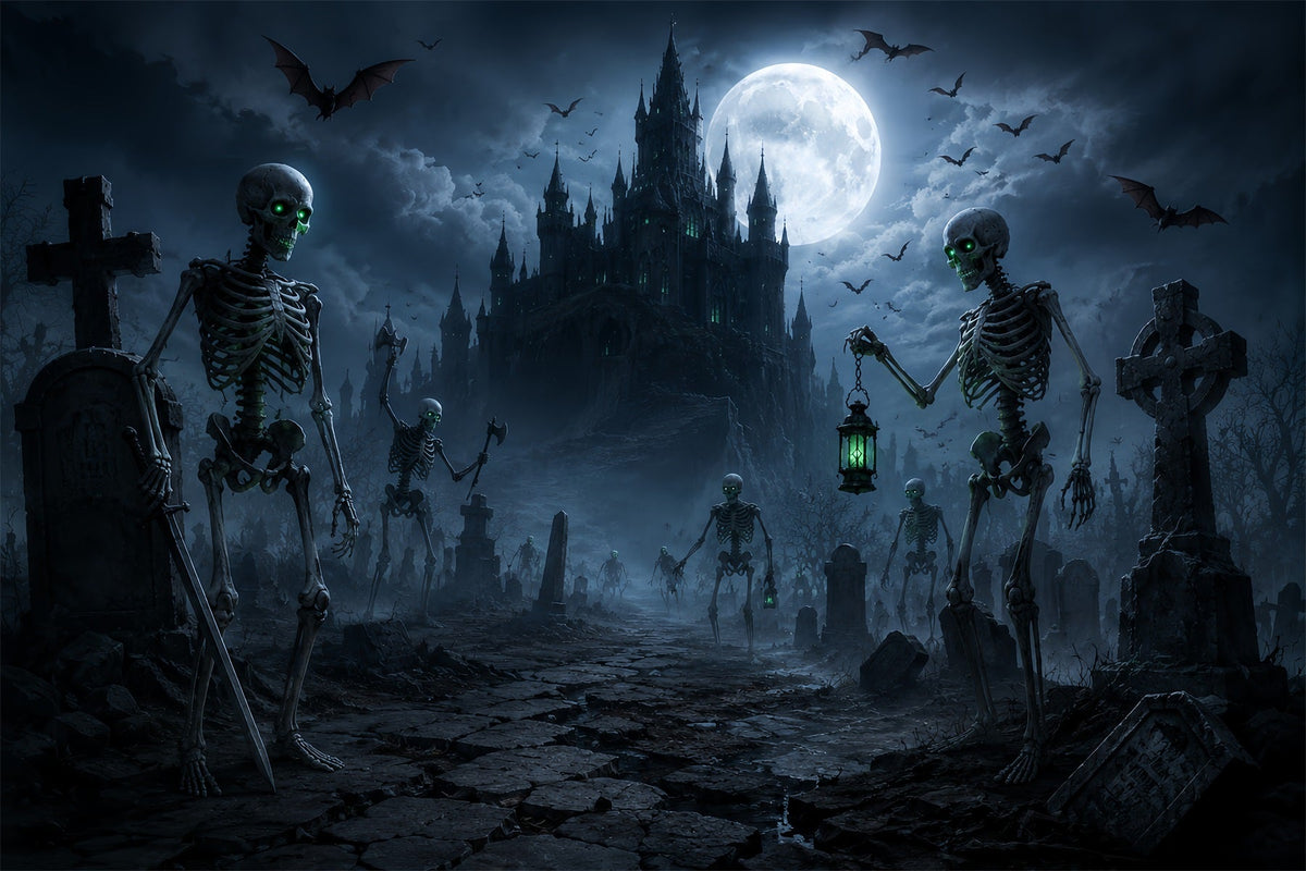 Halloween-Hintergrundideen Zum SelbermachenMondbeschienene Skelettburg Friedhof Gruselige Hintergründe Für Halloween ZTT67-1