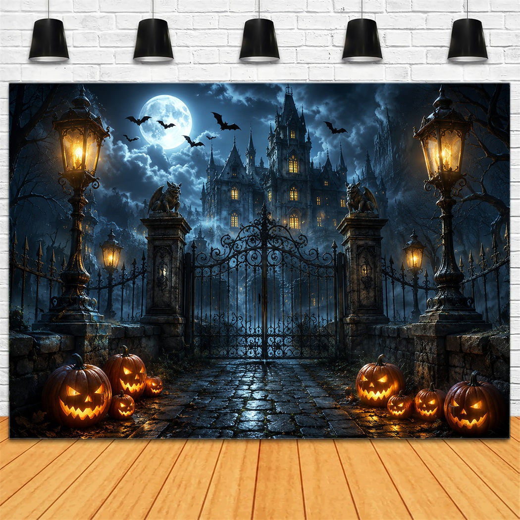 Halloween-FotohintergrundGotische Burg Kürbistor Gruseliger Halloween-Hintergrund ZTT67-12