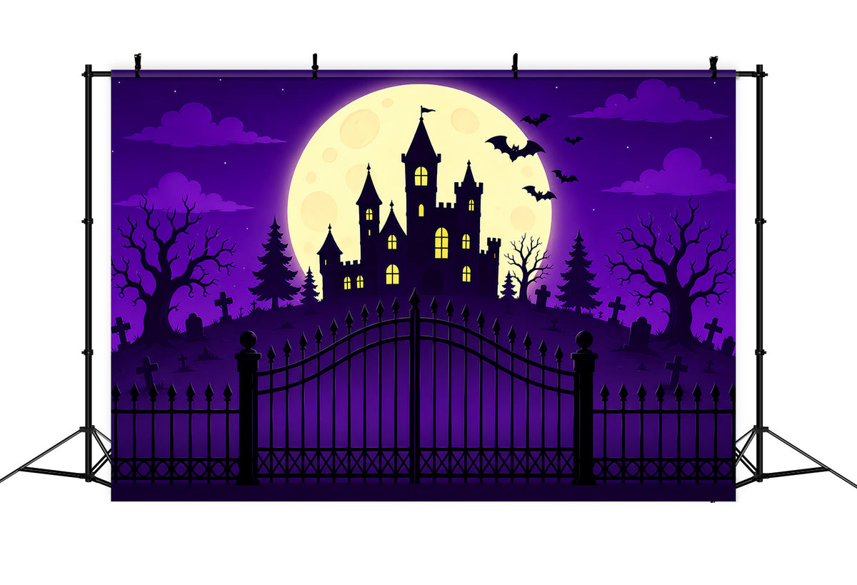 Halloween-Hintergrundideen Zum SelbermachenLila Mondschloss-Tor Lila Halloween-Hintergrund ZTT67-14