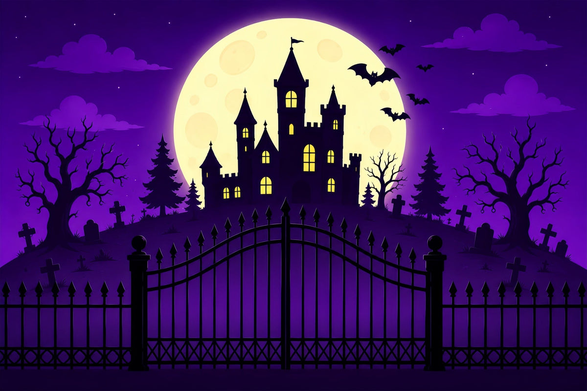 Halloween-Hintergrundideen Zum SelbermachenLila Mondschloss-Tor Lila Halloween-Hintergrund ZTT67-14