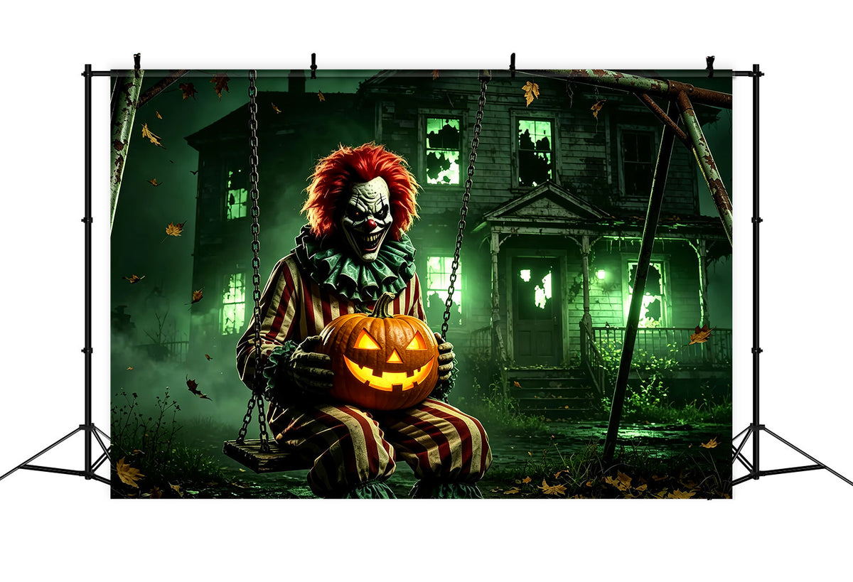 Halloween-Clown-Hintergrund Gotisches Haus Kürbisschaukel Halloween-Stoffhintergrund ZTT67-19