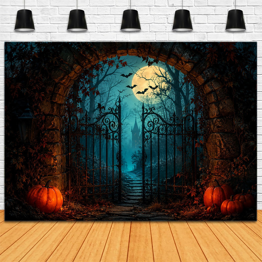 Halloween-HintergrundkulisseMondbeschienene Kürbisburg Torbogen Halloween-Hintergrundideen ZTT67-25