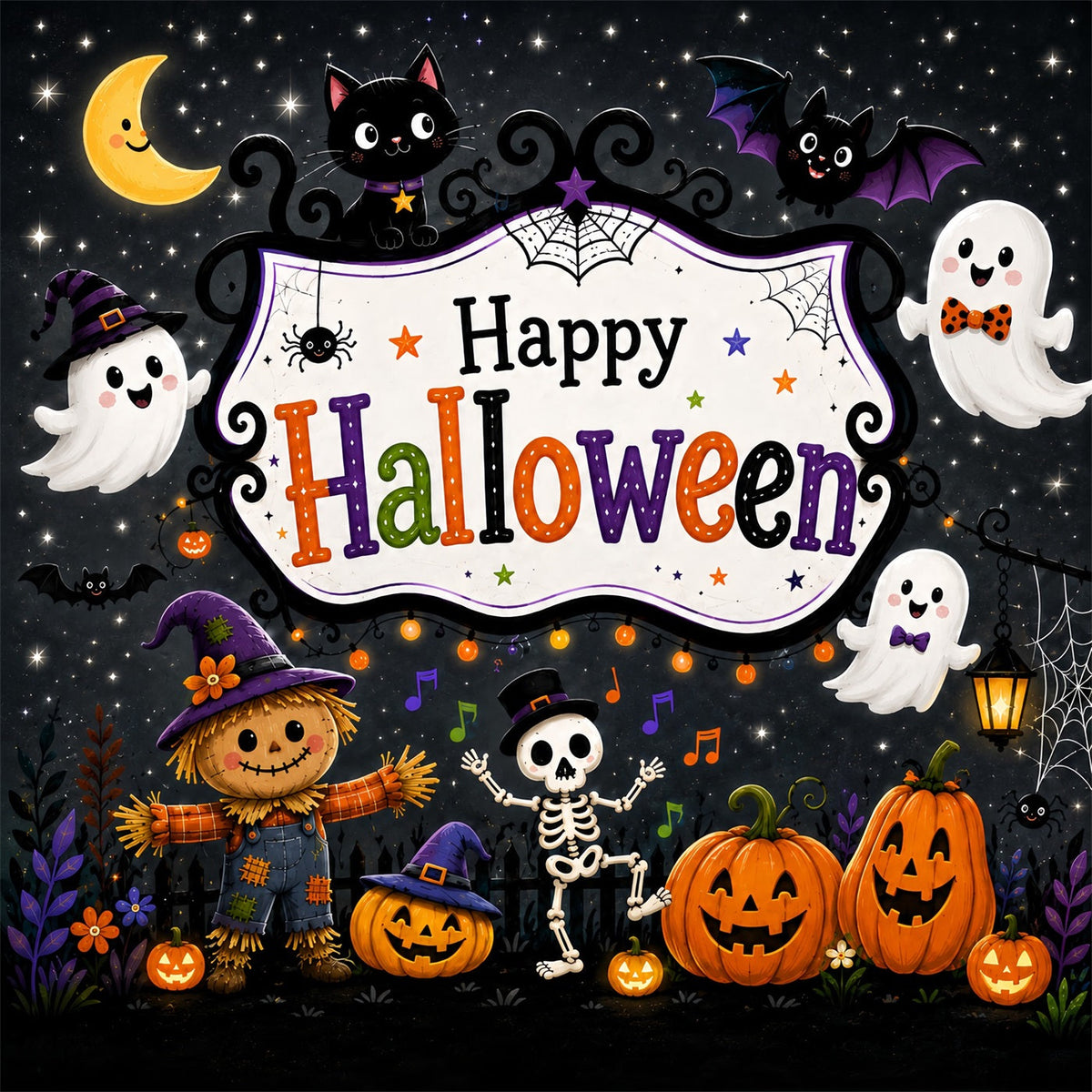 Niedliche Halloween-Hintergründe Niedliche Geister-Skelett-Party-Halloween-Hintergründe Szenenbildner ZTT67-26