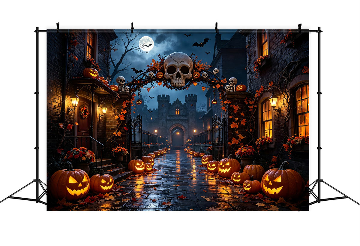 Halloween-Party-Hintergründe Totenkopfbogen Kürbisstraße Halloween-Fotokabinen-Hintergrund ZTT67-27