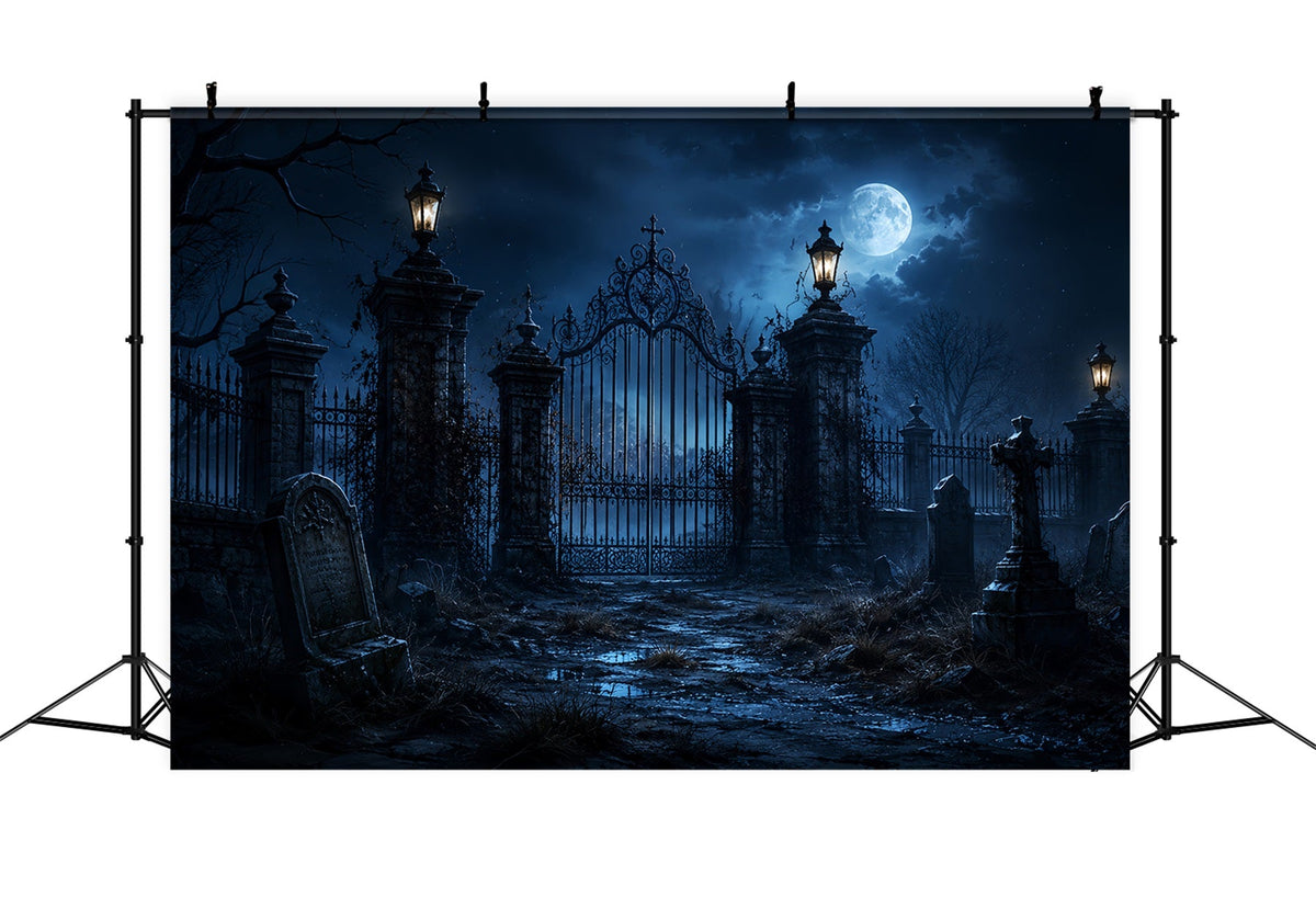 Halloween-Hintergrund Für Den AußenbereichMondbeschienenes Gotisches Friedhofstor Gruseliger Halloween-Hintergrund ZTT67-29