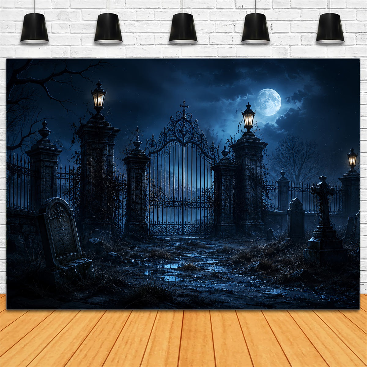 Halloween-Hintergrund Für Den AußenbereichMondbeschienenes Gotisches Friedhofstor Gruseliger Halloween-Hintergrund ZTT67-29
