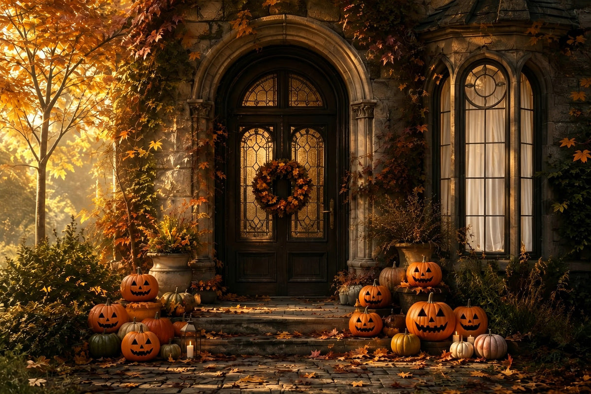 Halloween-Fotohintergrund Für DraußenHerbstkürbis-Veranda-Hintergründe ZTT67-31