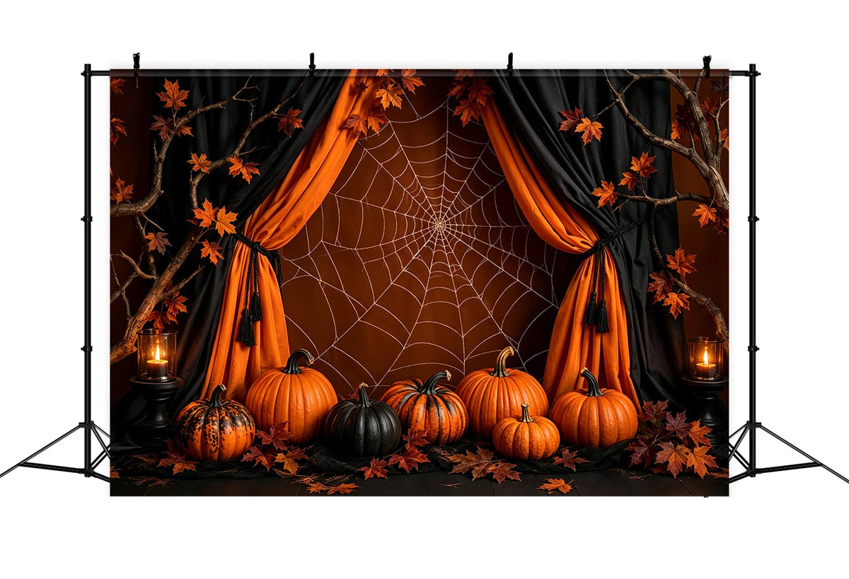 Halloween-Kürbis-Hintergrund Orangefarbenes Spinnennetz-Kürbis-Dekor Halloween-Fotohintergrund-Ideen ZTT67-32