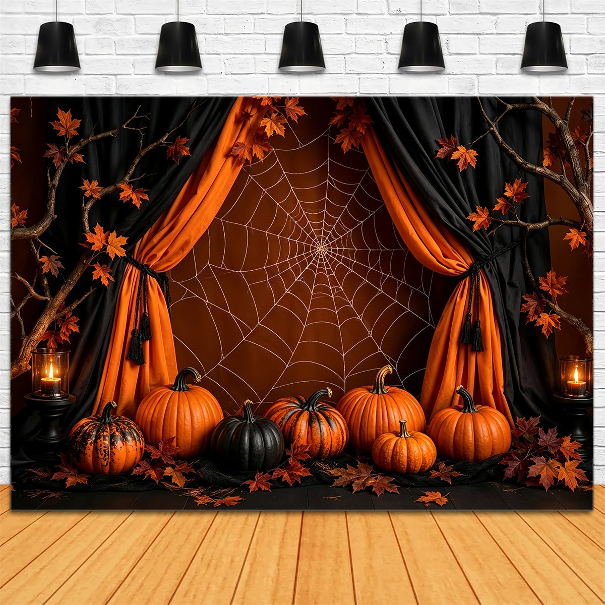 Halloween-Kürbis-Hintergrund Orangefarbenes Spinnennetz-Kürbis-Dekor Halloween-Fotohintergrund-Ideen ZTT67-32