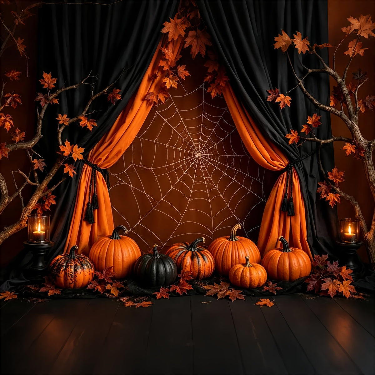 Halloween-Kürbis-Hintergrund Orangefarbenes Spinnennetz-Kürbis-Dekor Halloween-Fotohintergrund-Ideen ZTT67-32