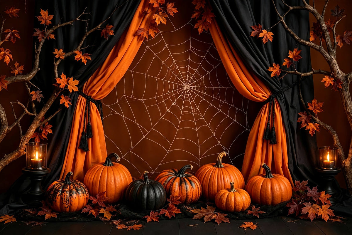 Halloween-Kürbis-Hintergrund Orangefarbenes Spinnennetz-Kürbis-Dekor Halloween-Fotohintergrund-Ideen ZTT67-32