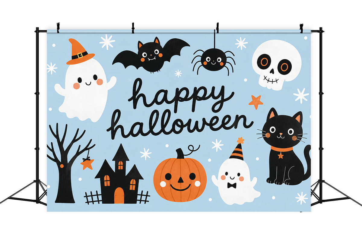 Niedlicher Halloween-Fotohintergrund Mit Geisterkatze Und Kürbismotiv ZTT67-33