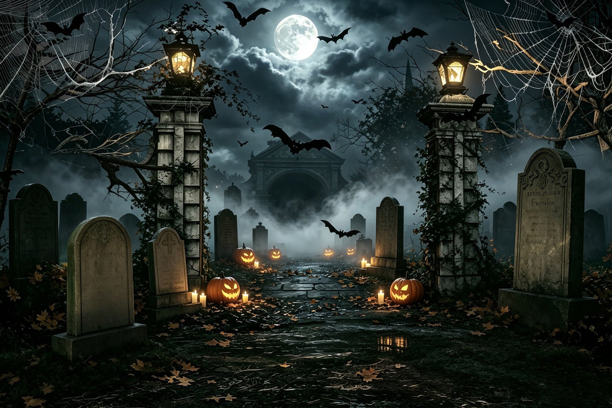 Halloween-Ballon-Hintergrund Spinnennetz-Kürbis-Friedhofseingang Halloween-Themen-Hintergrund ZTT67-50