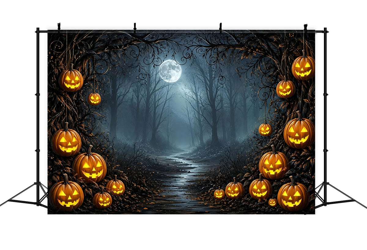 Halloween-Hintergrund Mit Sternenhimmel Mondbeschienenem Kürbiswaldweg Ideen Für Halloween-Partys ZTT67-51