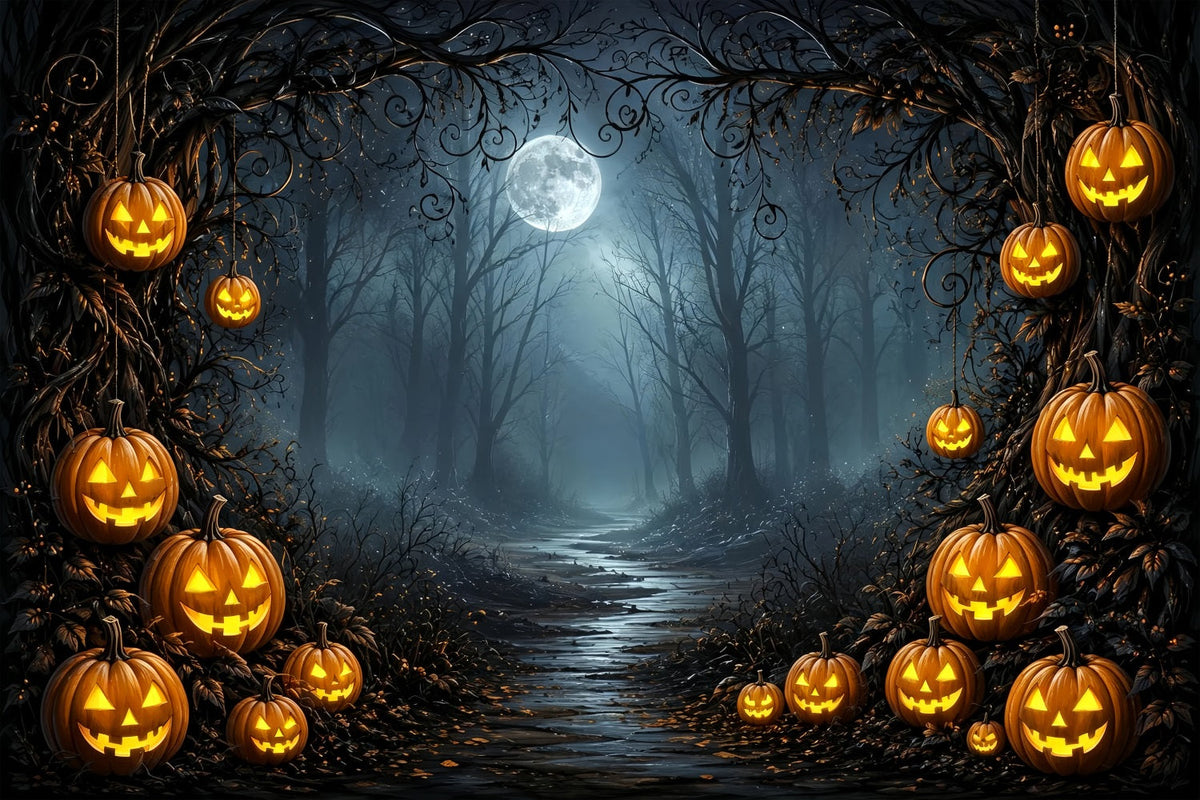 Halloween-Hintergrund Mit Sternenhimmel Mondbeschienenem Kürbiswaldweg Ideen Für Halloween-Partys ZTT67-51