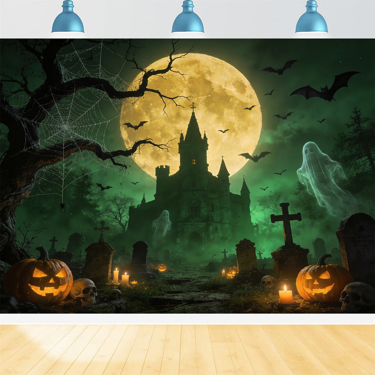 Geisterspinne-Hintergrund Geisterschloss Friedhof Mond Halloween-Hintergründe Für Fotos ZTT67-52