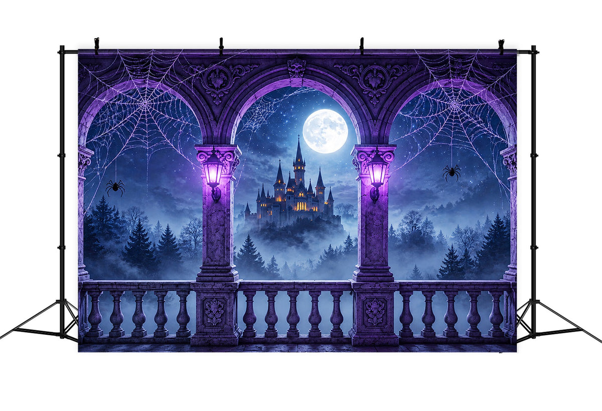 Hintergrund Spinne Lila Spinnwebe Schloss Balkon Halloween Hintergrund Fotografie ZTT67-54