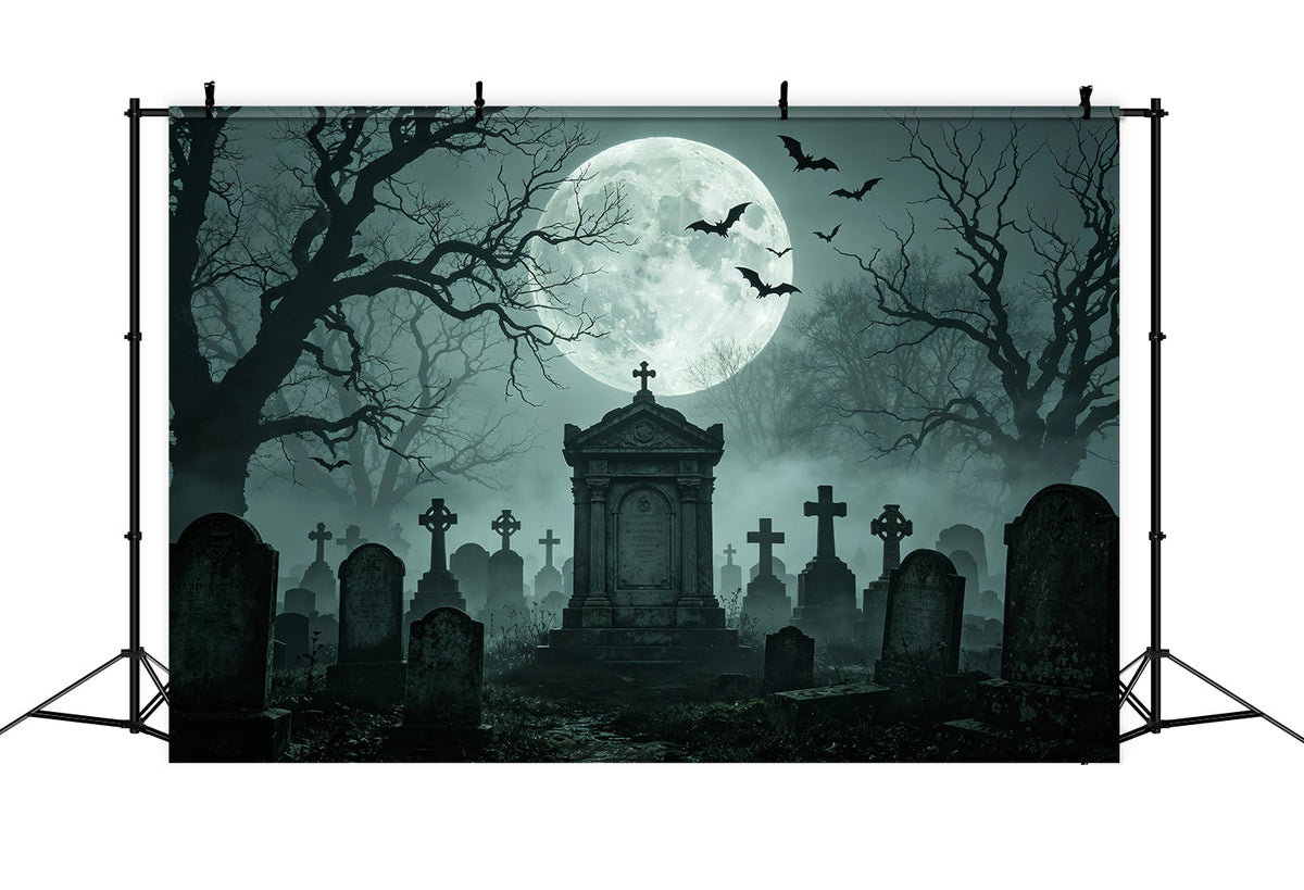 Halloween-HintergrundBallon Mondbeschienener Nebliger Friedhof Denkmal Halloween-Stoffhintergrund ZTT67-56