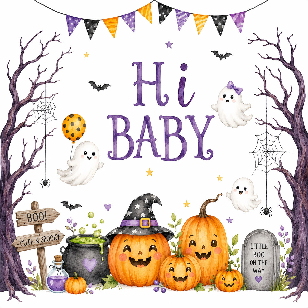 Halloween-Babyparty-HintergrundNiedliches Geister-Kürbis-Fotoshooting ZTT67-6