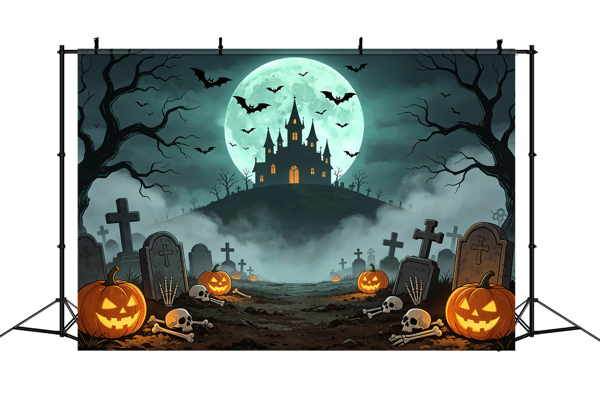 Vampir-Hintergründe Mondbeschienene Burg Friedhofsweg Gruselige Halloween-Fotohintergründe ZTT67-61