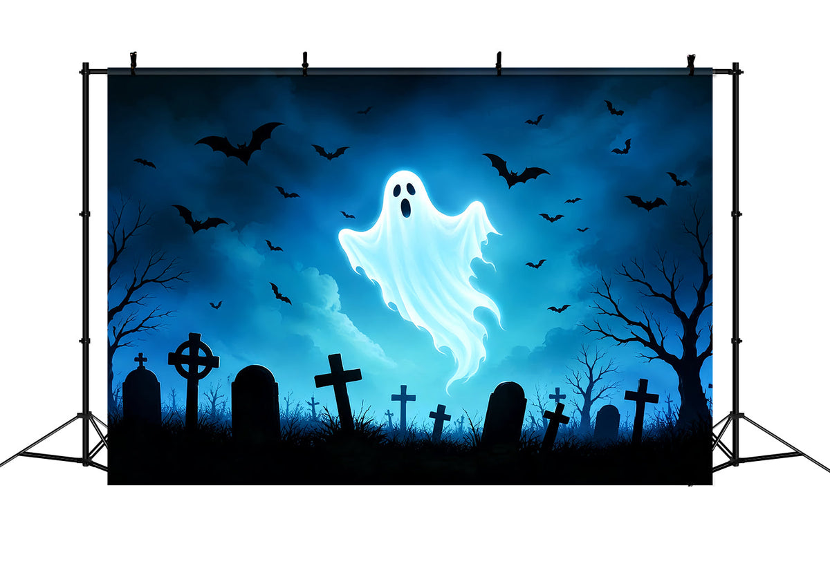 Geister-Buntglas-Hintergrund Leuchtender Geister-Fledermaus-Friedhof Coole Halloween-Hintergründe ZTT67-66