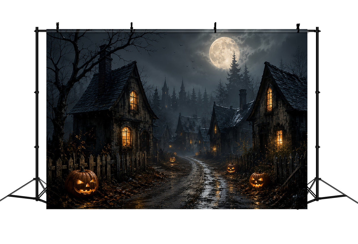 Hintergrund Geister-Buntglas Mondlicht Kürbis Dorfstraße Lemax Spooky Town Hintergrund ZTT67-70