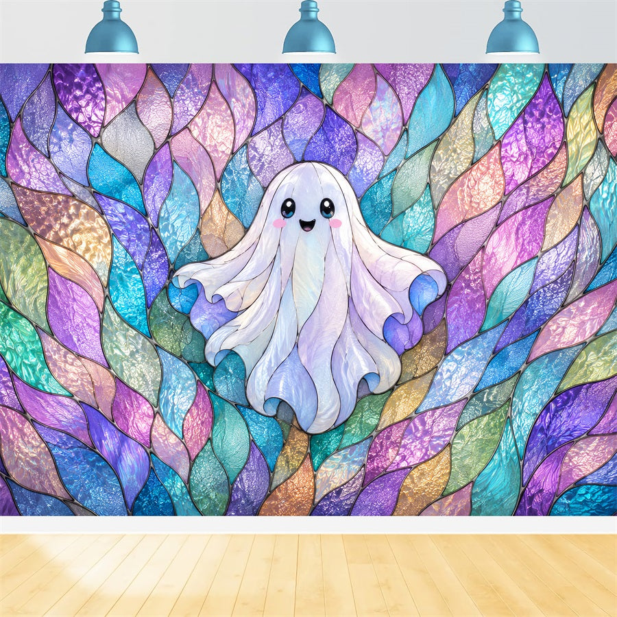 Hintergrund Aus Buntglas Wandteppich Geist Pastell Niedlicher Geist Halloween-Hintergründe Für Fotografie ZTT67-71