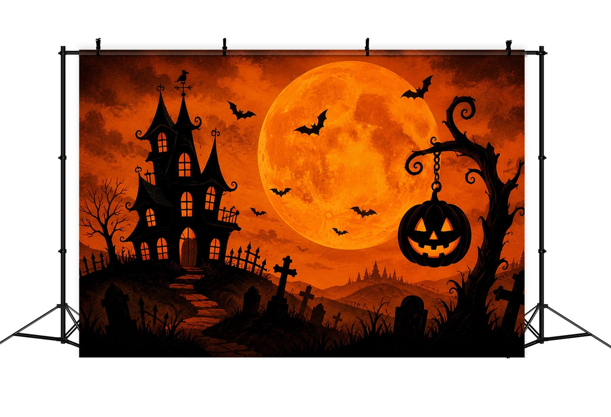 Halloween-Fotohintergründe Orange Moon Haunted Mansion Halloween-Zirkus-Hintergrund ZTT67-9