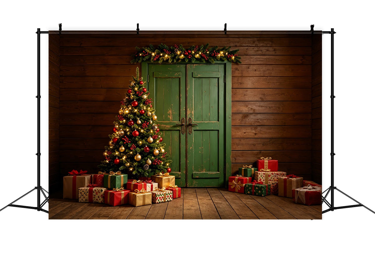 Weihnachtswand-Hintergrund Vintage Grüne Türdekoration Weihnachts-Musselin-Hintergrund ZTT69-3