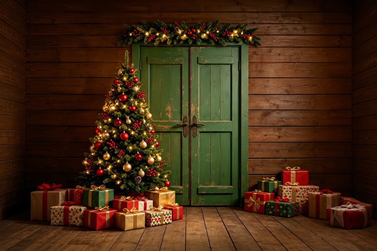 Weihnachtswand-Hintergrund Vintage Grüne Türdekoration Weihnachts-Musselin-Hintergrund ZTT69-3