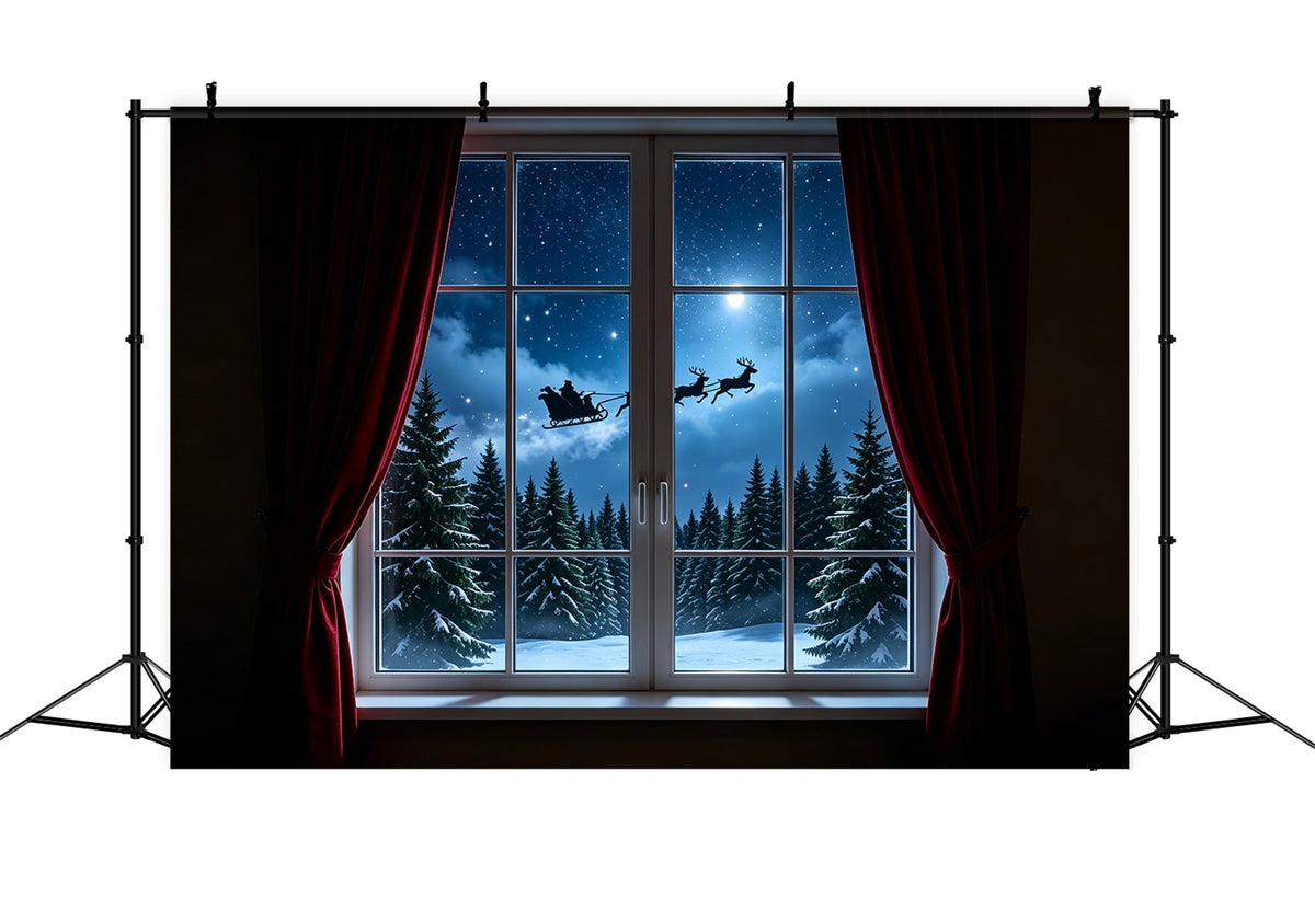 Weihnachtsnacht-Hintergrund Mondbeschienenes Rentierfenster Weihnachtsfotohintergrund ZTT69-34