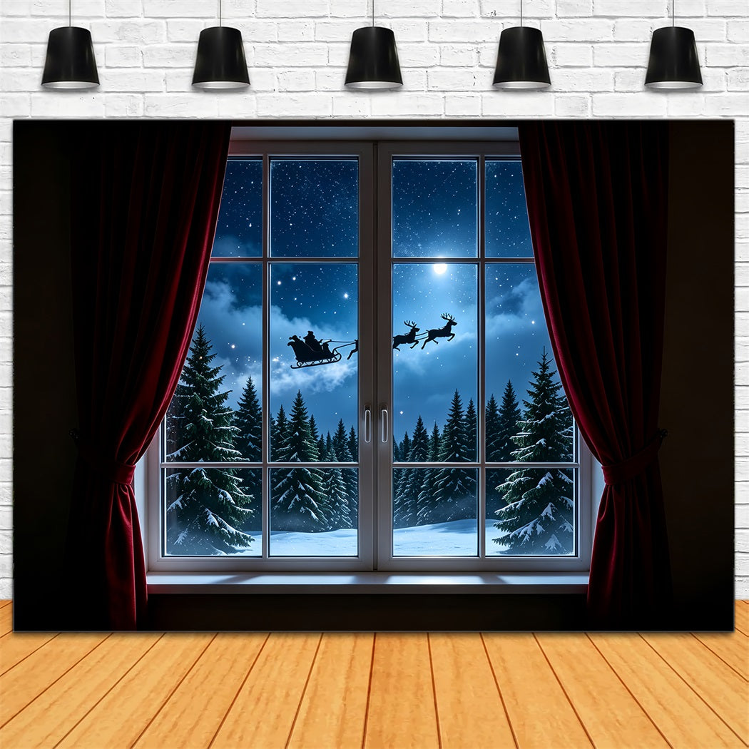 Weihnachtsnacht-Hintergrund Mondbeschienenes Rentierfenster Weihnachtsfotohintergrund ZTT69-34