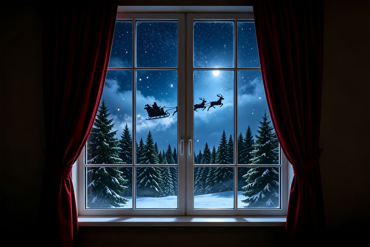 Weihnachtsnacht-Hintergrund Mondbeschienenes Rentierfenster Weihnachtsfotohintergrund ZTT69-34