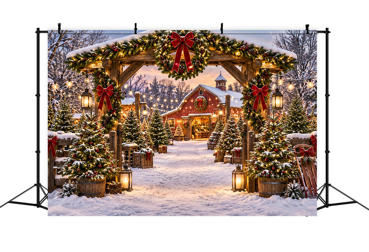 Weihnachtsbaumfarm Hintergrund Rustikale Scheune Girlanden Eingang ZTT69-51