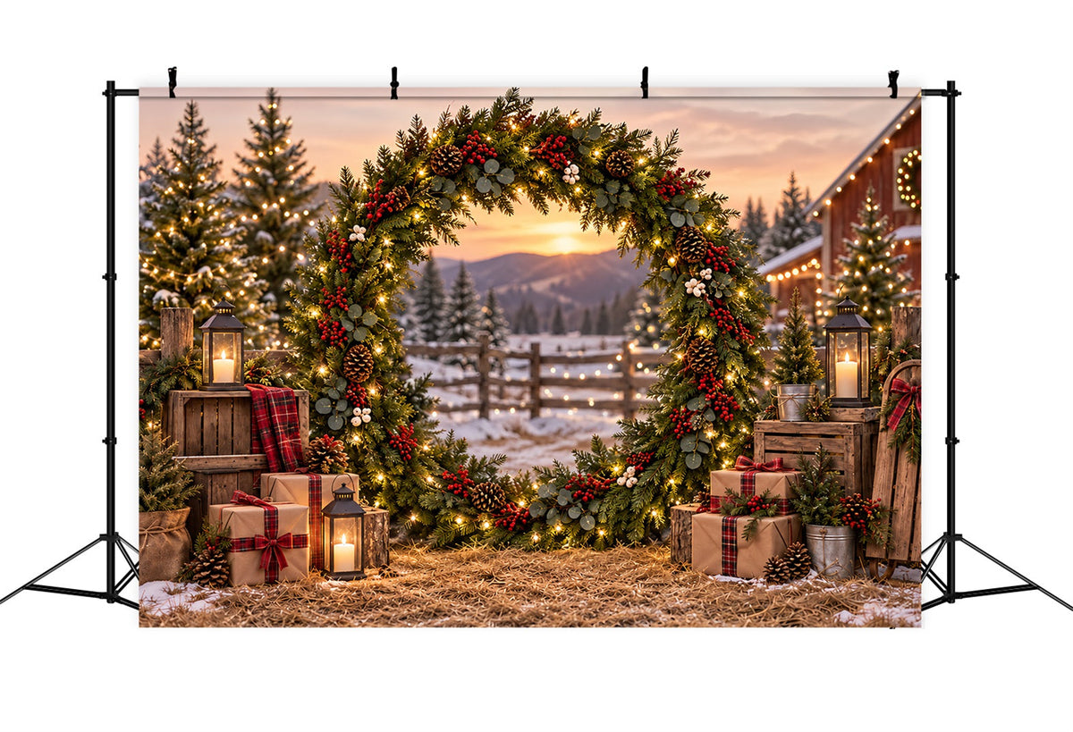 Weihnachtsbaumfarm Fotohintergrund Immergrüner Kranz Hofeingang ZTT69-52