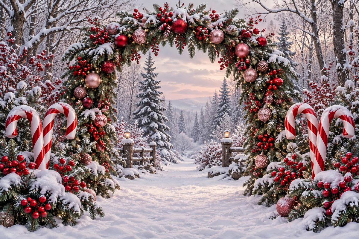 Weihnachtlicher Hintergrund Verschneiter Wald Zuckerstangenbogen ZTT69-63