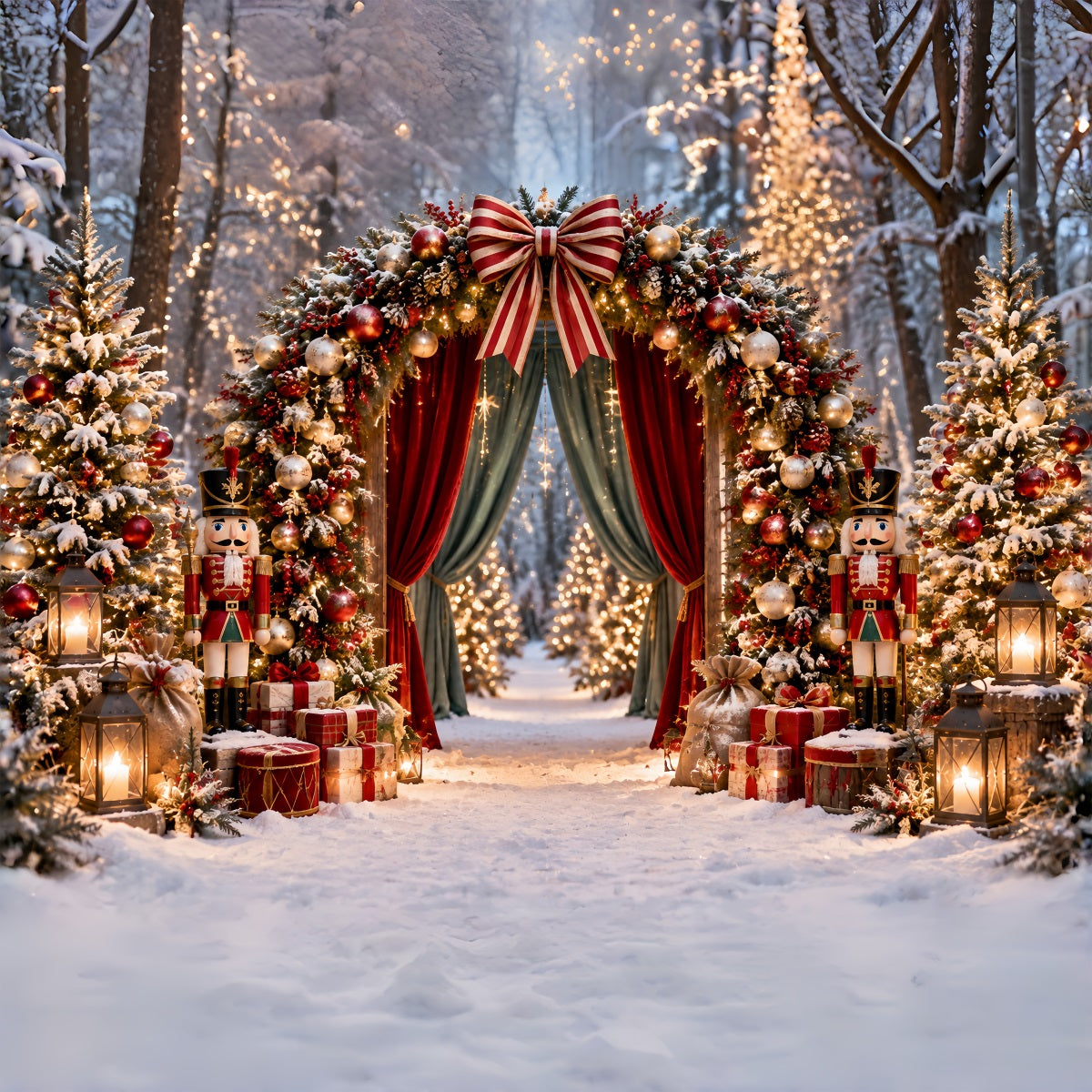 Professioneller Weihnachtshintergrund Nussknacker Wald Vorhangbogen ZTT69-64