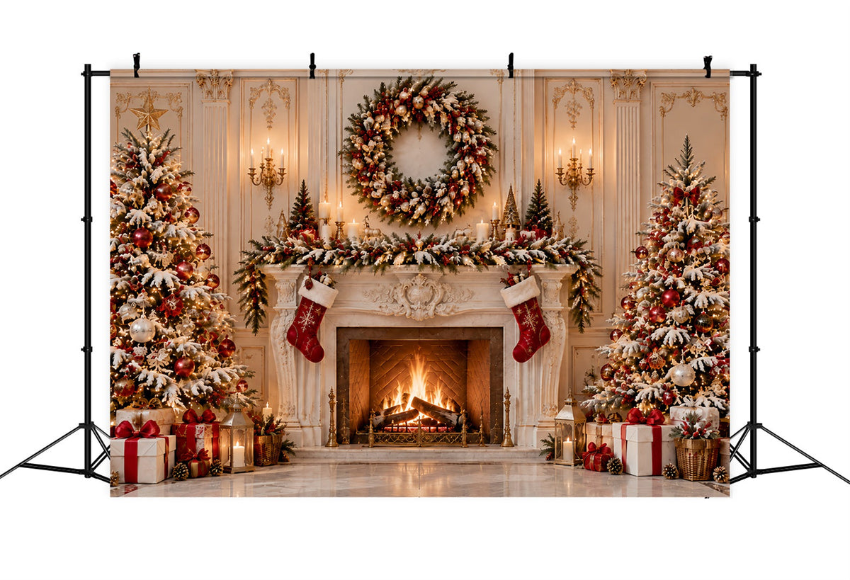 Weihnachtskamin Hintergrund Großer Kranz Kamin Dekoration ZTT69-65