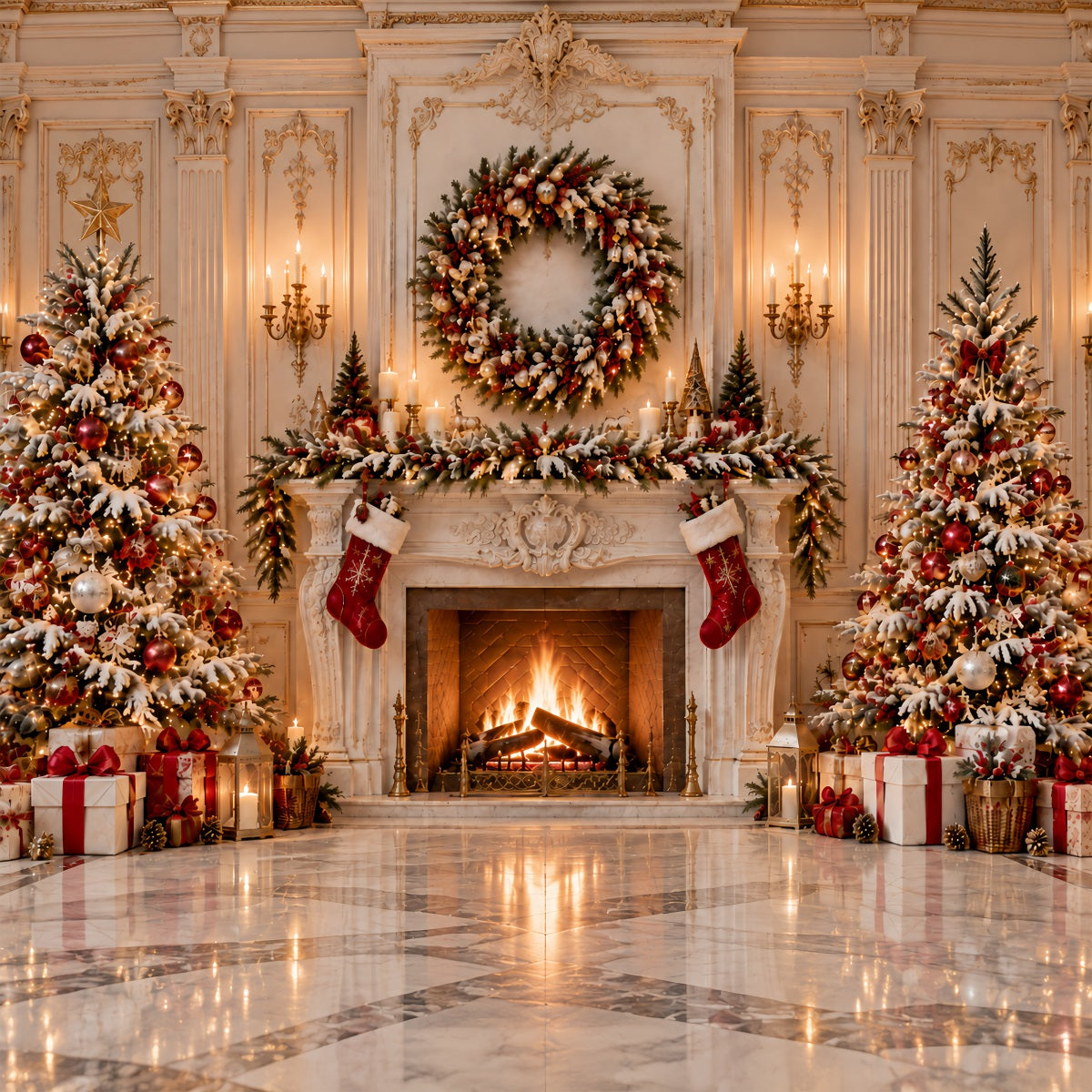 Weihnachtskamin Hintergrund Großer Kranz Kamin Dekoration ZTT69-65