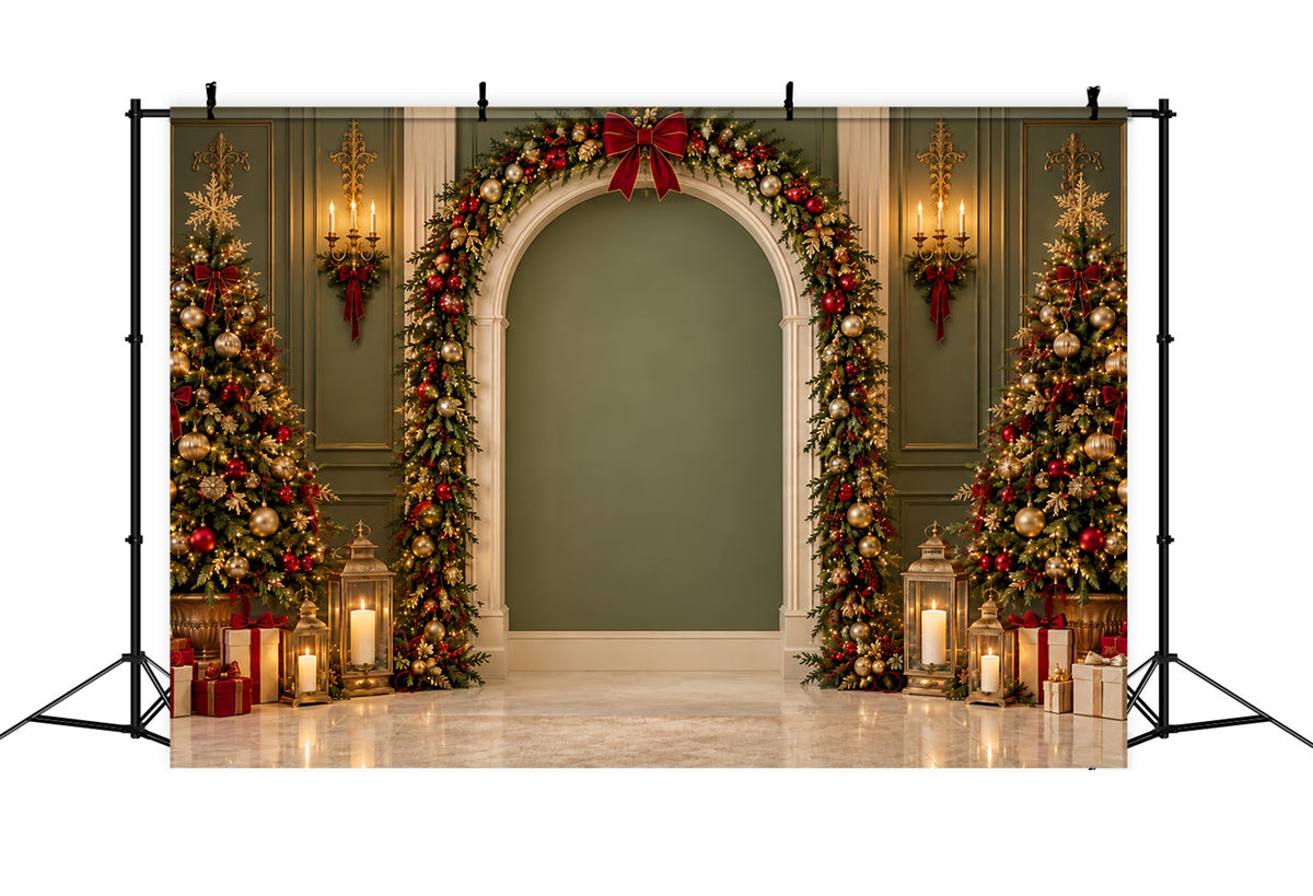 Weihnachtlicher Fotohintergrund Grün Gold Girlandenbogen Santa ZTT69-67