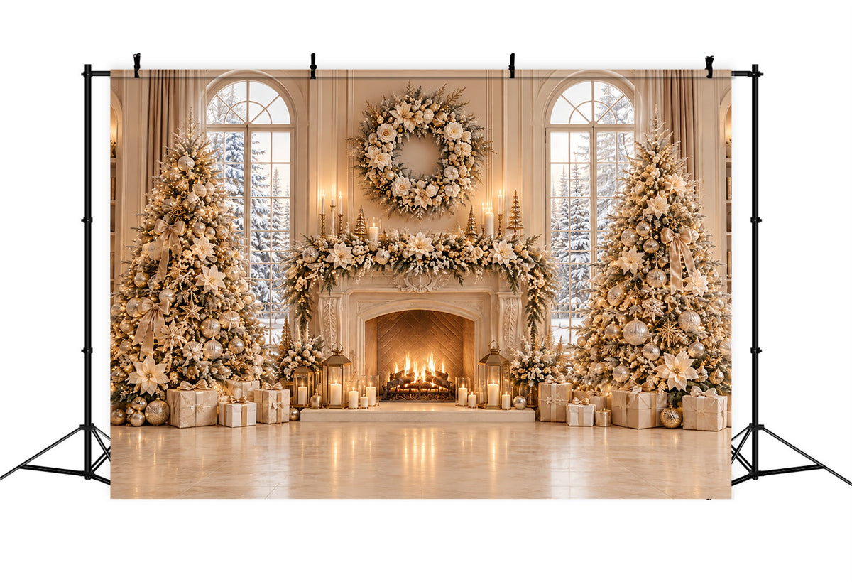 Weihnachtlicher Fotohintergrund Elfenbein Blumen Kamin Eleganz ZTT69-68