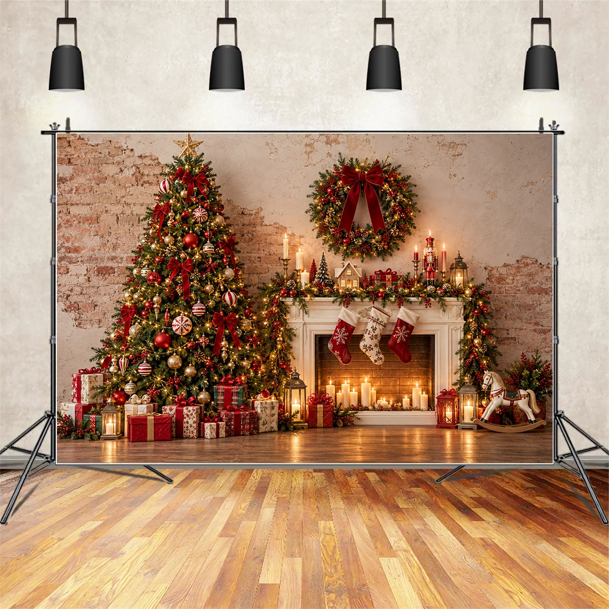 Weihnachtlicher Fotobox Hintergrund Rustikaler Kamin Geschenkauslage ZTT69-69