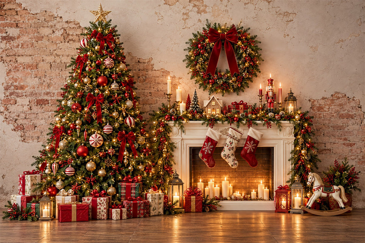 Weihnachtlicher Fotobox Hintergrund Rustikaler Kamin Geschenkauslage ZTT69-69