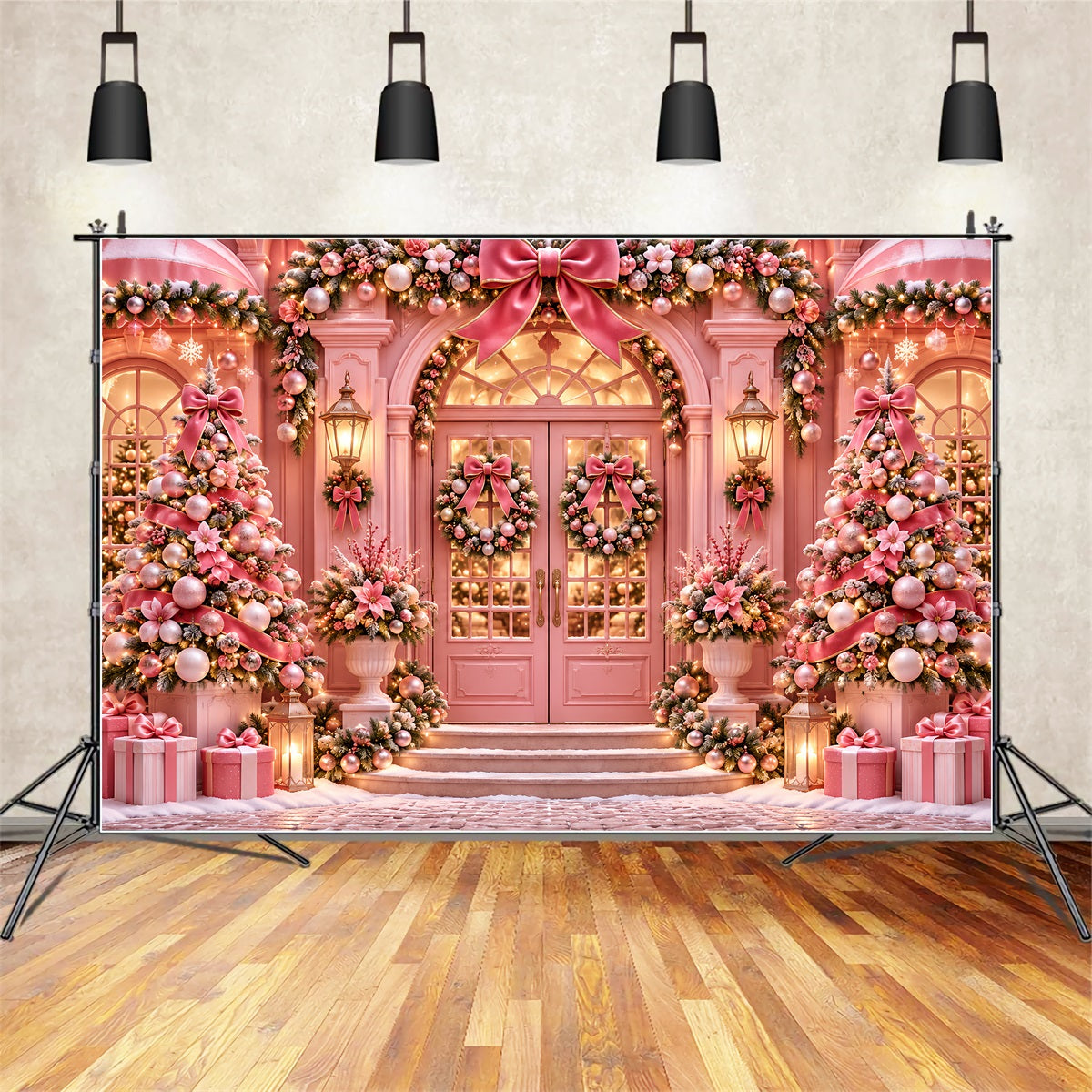 Weihnachtlicher Außenhintergrund Rosa Schleife Türdekoration ZTT69-71