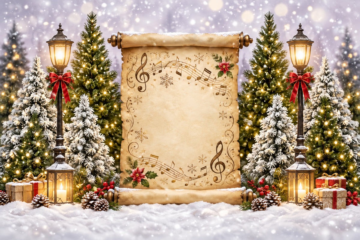 Kirchlicher Weihnachtsfotohintergrund Musikalische Schriftrolle Winter Bethlehem ZTT69-72