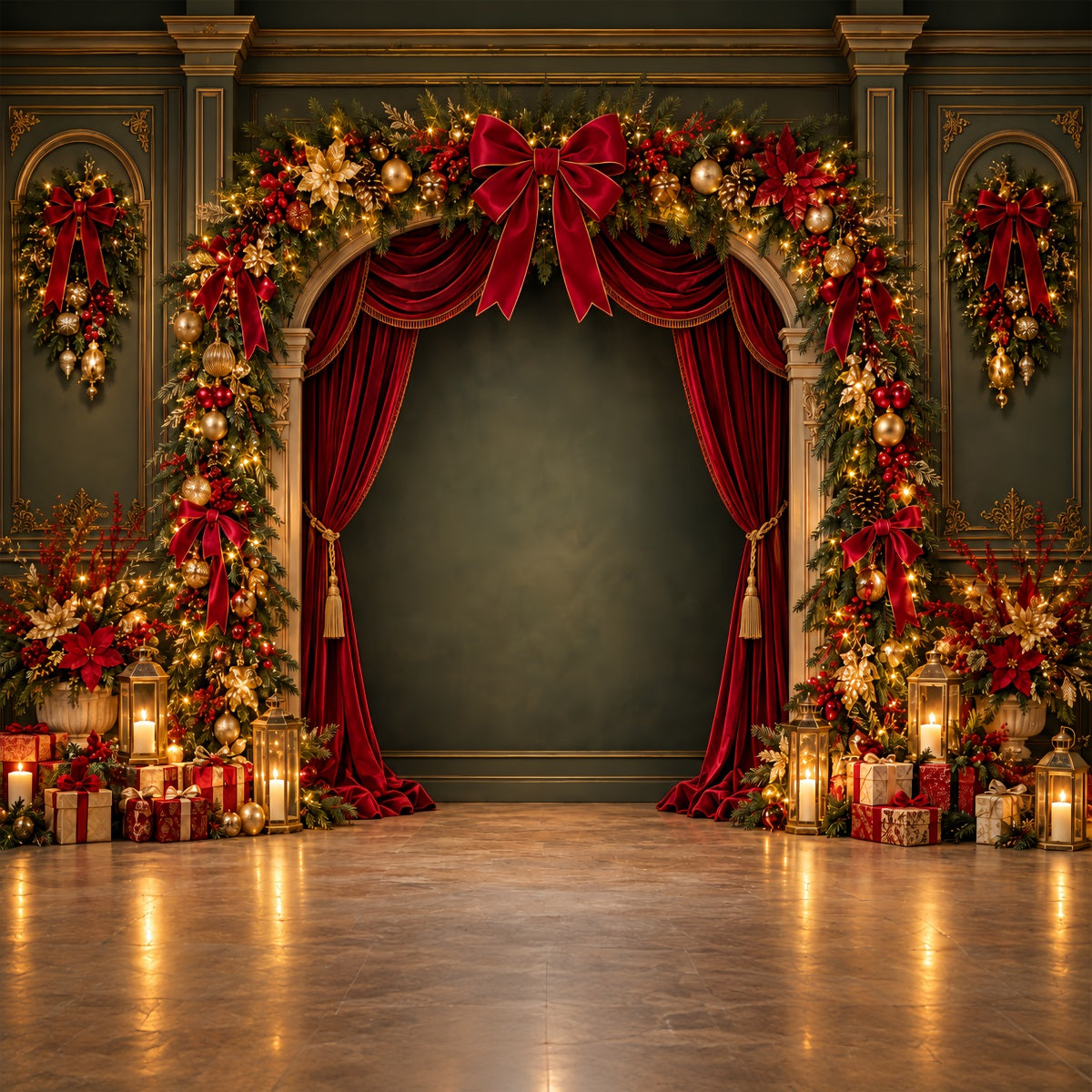 Weihnachtlicher Bühnenhintergrund Samt Girlandenbogen Dekoration ZTT69-73