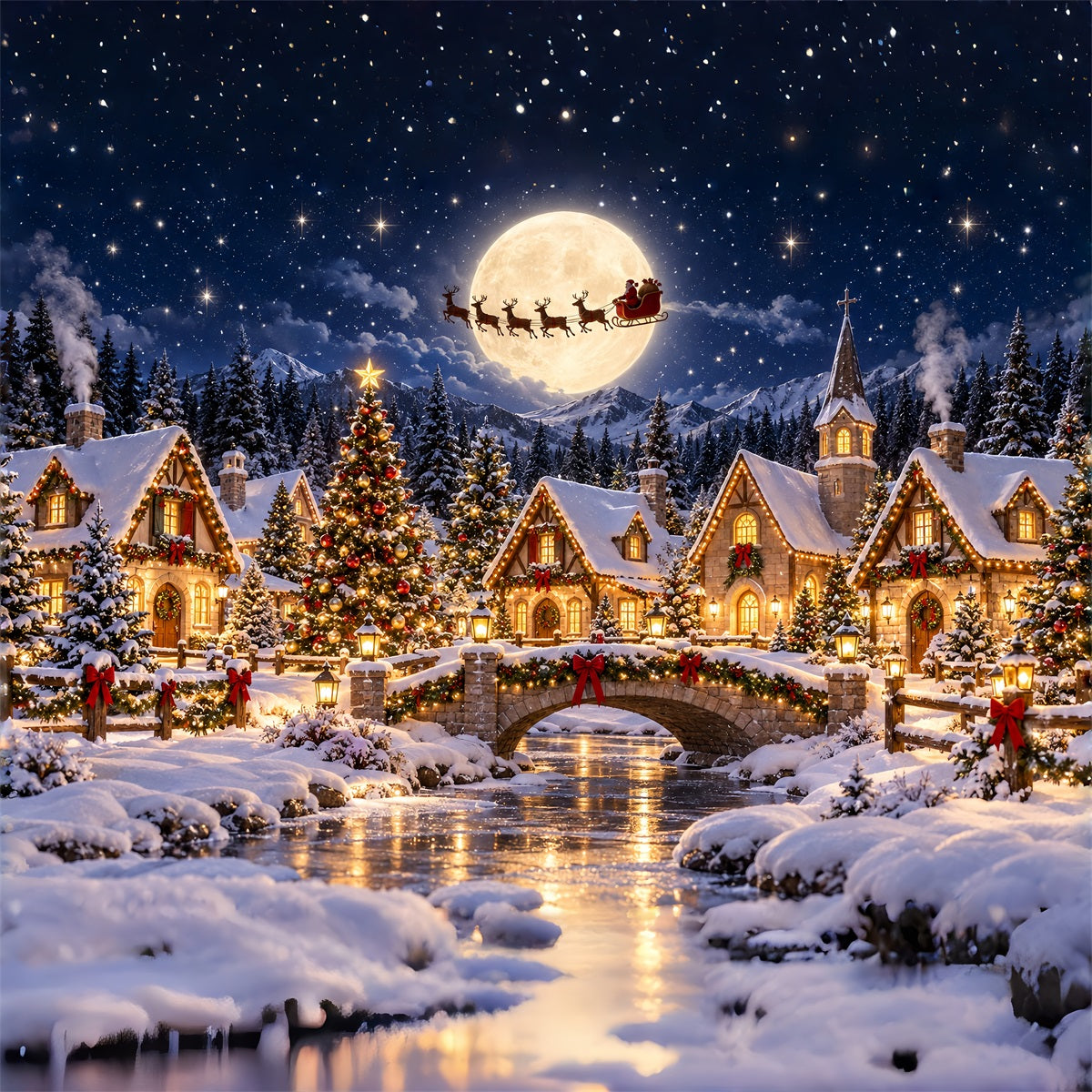 Santa Fotohintergrund Mondbeschienener Santa Dorf Flug ZTT69-74
