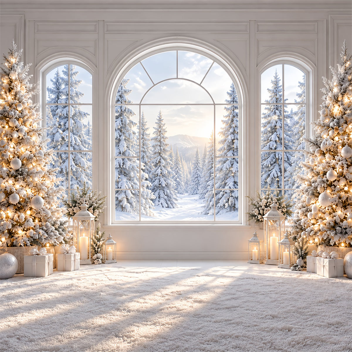 Weihnachtsfenster Hintergrund Eleganter Verschneiter Fensterblick ZTT69-76
