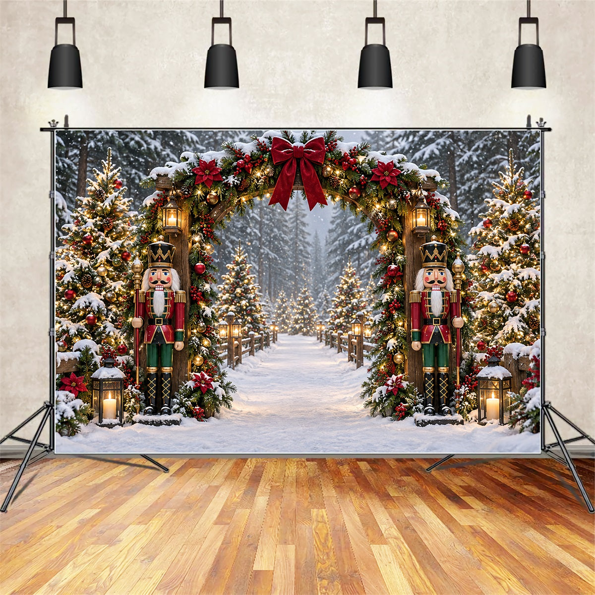 Weihnachtslichter Hintergrund Verschneiter Nussknacker Girlandenbogen ZTT69-79