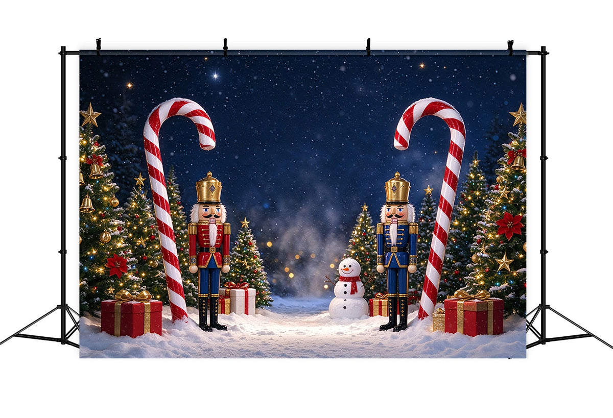 Weihnachtlicher Fotohintergrund Schnee Nussknacker Zuckerstange Frohe Weihnachten ZTT69-80